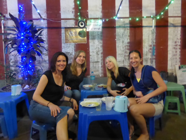 Eating in Yangon, Myanmar at Lucky 7 with Other Tourists