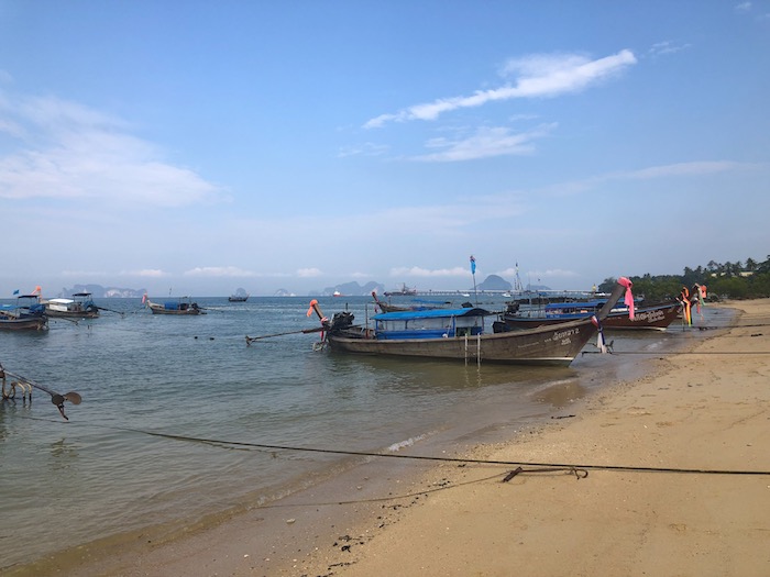 Blue Skies and Longtail Boats at Klong Muang Beach, Krabi, Thailand