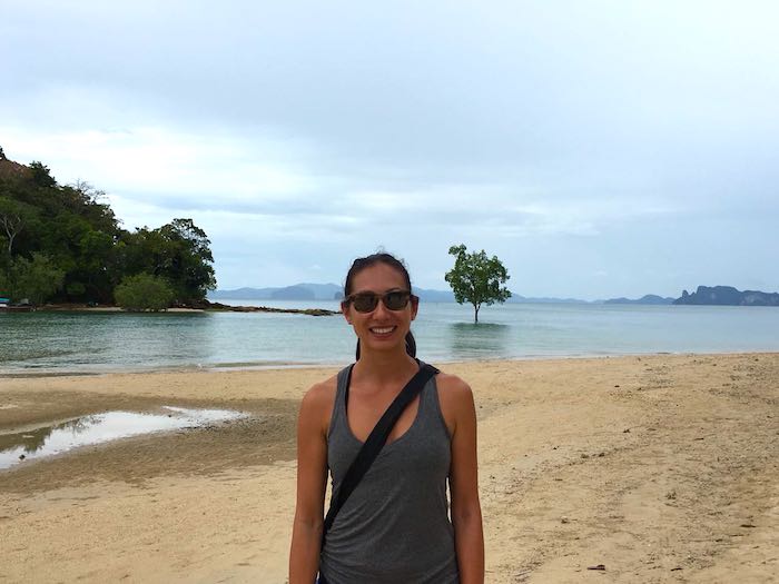 Victoria at Klong Muang Beach in front of a Lone Tree