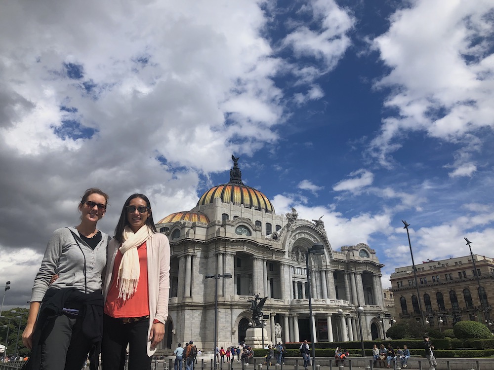 Victoria and Anne in Front of the Opera House, Palacio de Bellas Artes, Mexico City
