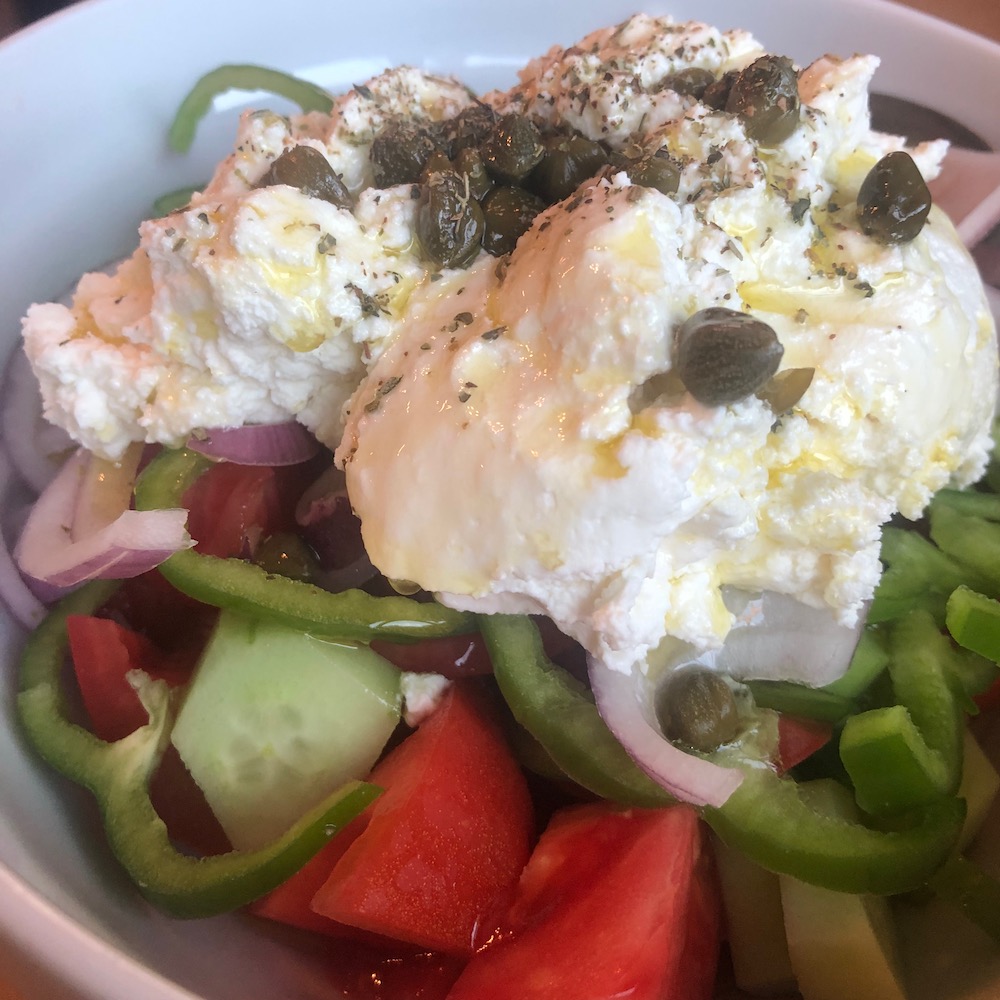 Greek Salad with Local Naxos Xynomyzythra Cheese